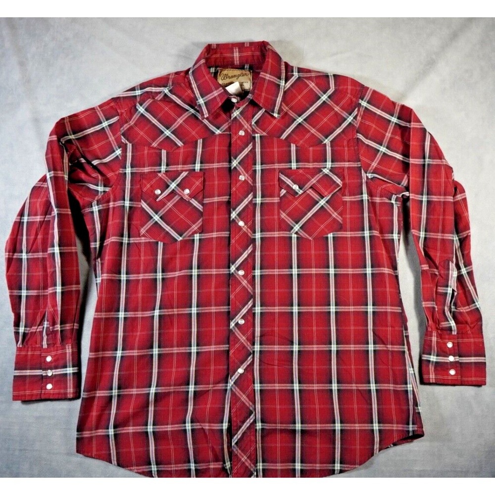 VTG  Wrangler Western Mens Long Sleeve Shirt Pearl Snap Sawtooth Plaid (flaw)